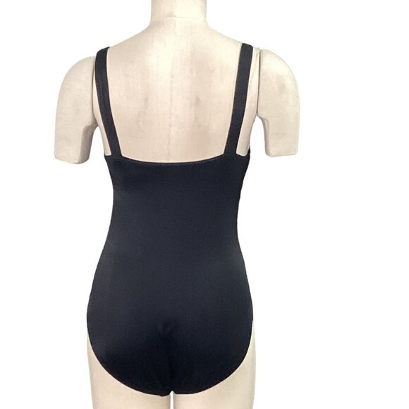 Lands' End Ruched One-Piece Swimsuit Modest High Neck Sz 8 Black 184C - Picture 5 of 6